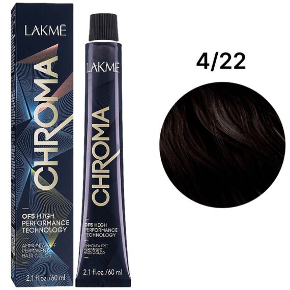 LAKME Chroma Permanent Hair Color Безаміачна фарба для волосся 4/22 Violet Violet Medium Brown, 60 мл, Об'єм: 60 мл, Відтінок: 4/22, image 