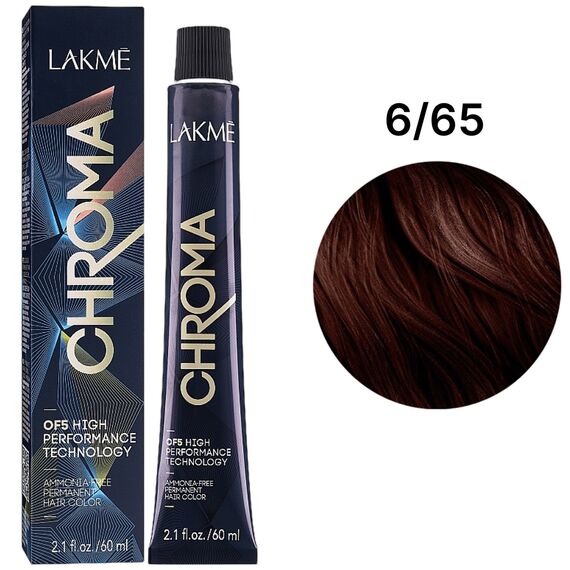 LAKME Chroma Permanent Hair Color Безаміачна фарба для волосся 6/65 Mahogany Chestnut Dark Blonde, 60 мл, Об'єм: 60 мл, Відтінок: 6/65, image 