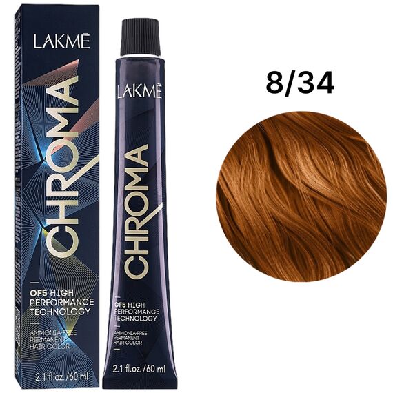 LAKME Chroma Permanent Hair Color Безаміачна фарба для волосся 8/34 Copper Gold Light Blonde, 60 мл, Об'єм: 60 мл, Відтінок: 8/34, image 