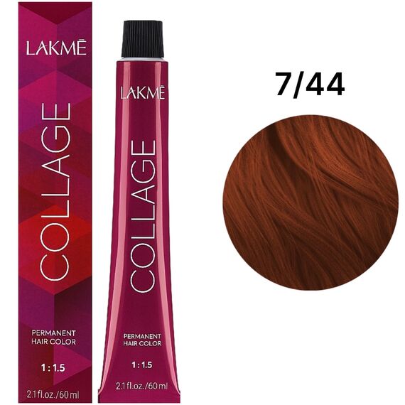 LAKME Collage Creme Hair Color Стійка фарба для волосся 7/44 Copper Copper Medium Blonde, 60 мл, Об'єм: 60 мл, Відтінок: 7/44, image 