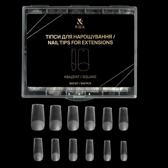 F.O.X Nail Tips For Extensions Тіпси для нарощування Квадрат, 240 шт, image _ab__is.image_number.default