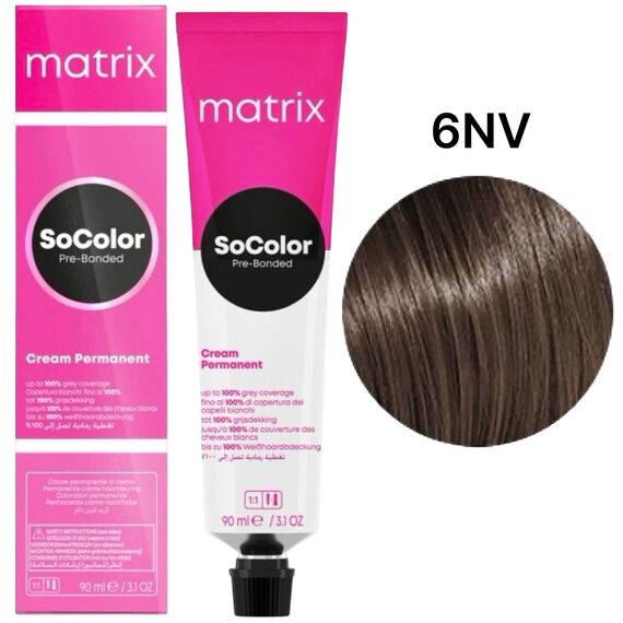 Matrix SoColor Pre-Bonded 6NV стійка крем-фарба, темний блондин натуральний фіолетовий, 90 мл, Об'єм: 90 мл, Відтінок: 6NV, image 