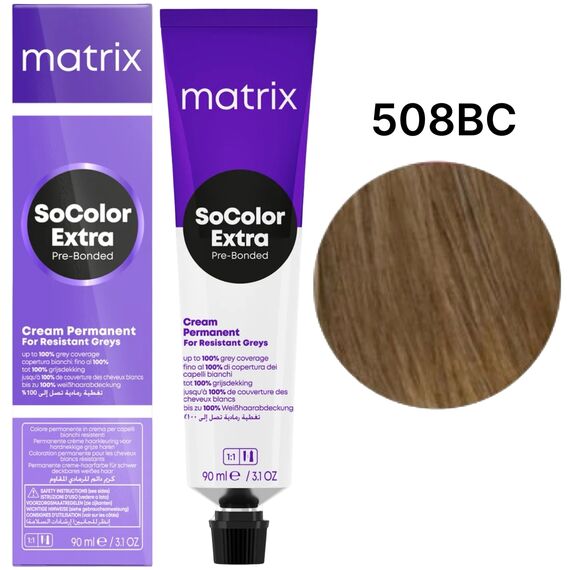 Matrix SoColor Pre-Bonded Extra Coverage 508BC крем-фарба для сивого волосся, світлий блондин коричнево-мідний, 90 мл, Об'єм: 90 мл, Відтінок: 508BC, image 
