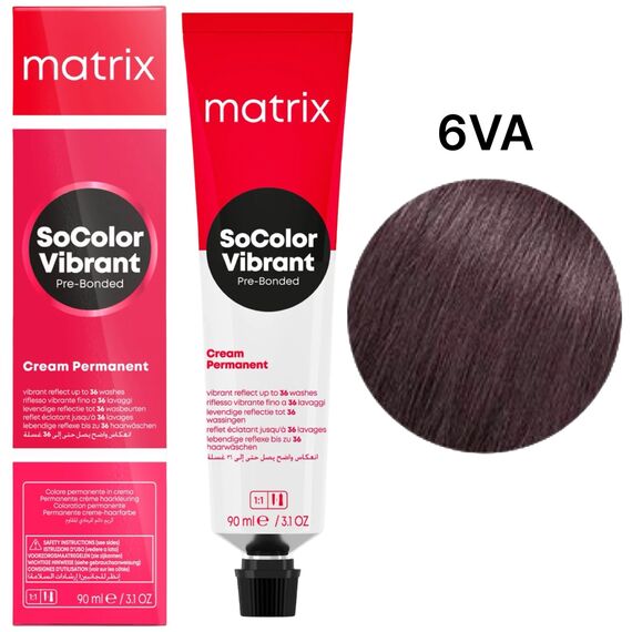 Matrix SoColor Pre-Bonded 6VA стійка крем-фарба, темний блонд перламутрово-попелястий, 90 мл, Об'єм: 90 мл, Відтінок: 6VA, image 