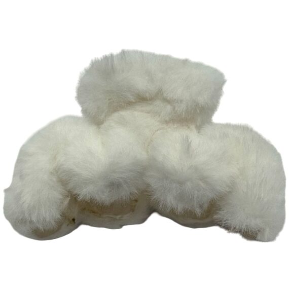 Краб для волосся середній пухнастий зигзаг білий, 1 шт, image 