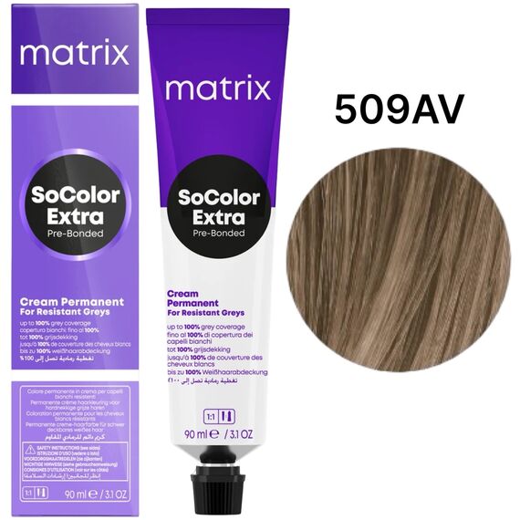 Matrix SoColor Pre-Bonded Extra Coverage 509AV крем-фарба для сивого волосся, блондин попелясто-перламутровий, 90 мл, Об'єм: 90 мл, Відтінок: 509AV, image 