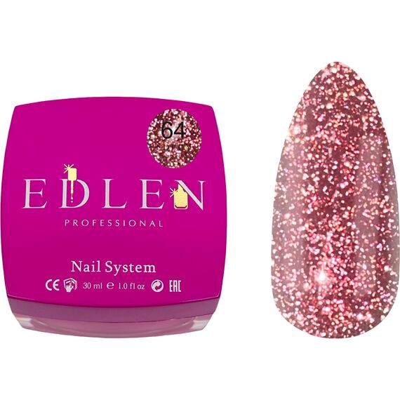EDLEN Builder Gel №64 Flash Світловідбиваючий гель для нарощування, 30 мл, image 
